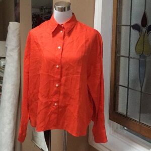 Women's Orange Linen Button-Up Shirt